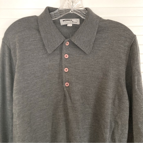 Vintage Mondo Di Marco Italy Gray Collared Pullover Wool Sweater Preppy Classic - Picture 2 of 5